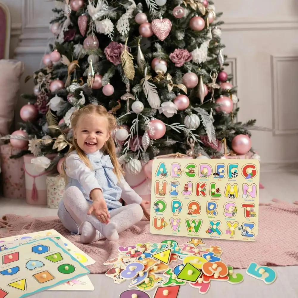 Wooden Puzzle Kids Shape Puzzle Educational Wooden Peg Puzzle Board for Toddlers Sea Numbers Alphabet Fruits Dinosaurs Shapes 2