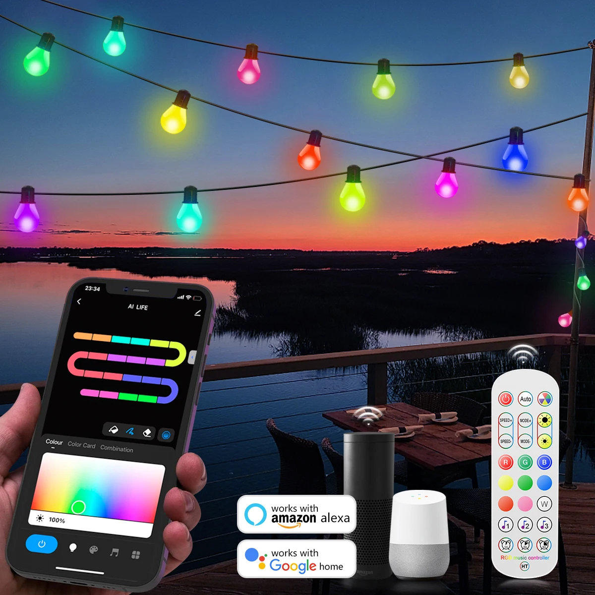 USB Smart WIFI+Bluetooth LED String Light 25/50 Bulbs Fairy Lights Room Outdoor Wedding New Year Christmas Decor LED Garland
