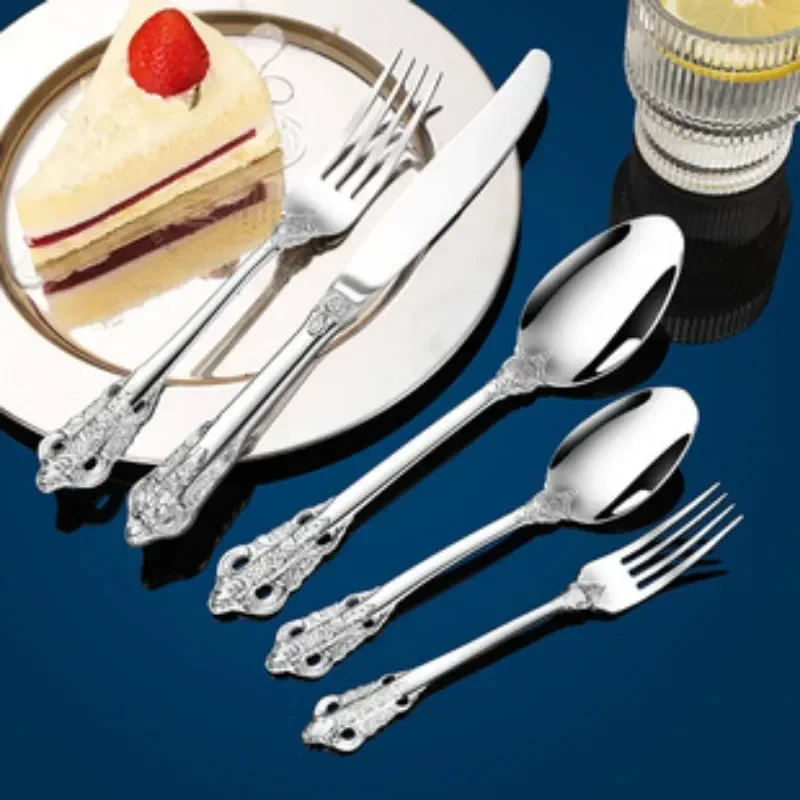 

Steel Stainless Tableware Cutlery Dinnerware Engraving Set Gold Knive Luxury Western Spoons Sliverware Forks 304 Vintage