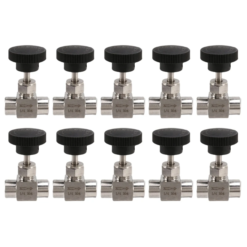 

10X 1/4 Inch BSP Equal Female Thread SS 304 Stainless Steel Flow Control Shut Off Needle Valve
