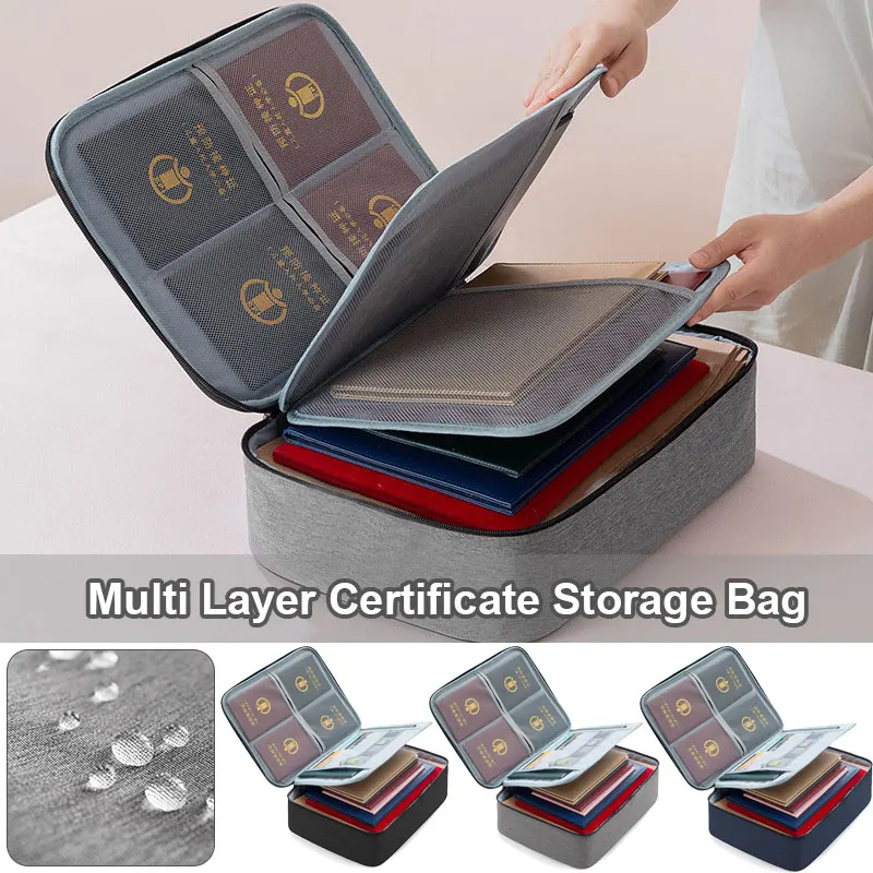 

Multi-layer Briefcase Certificate Passport Storage Bag Waterproof Portable Office Business Document Organizer Zipper Handbag