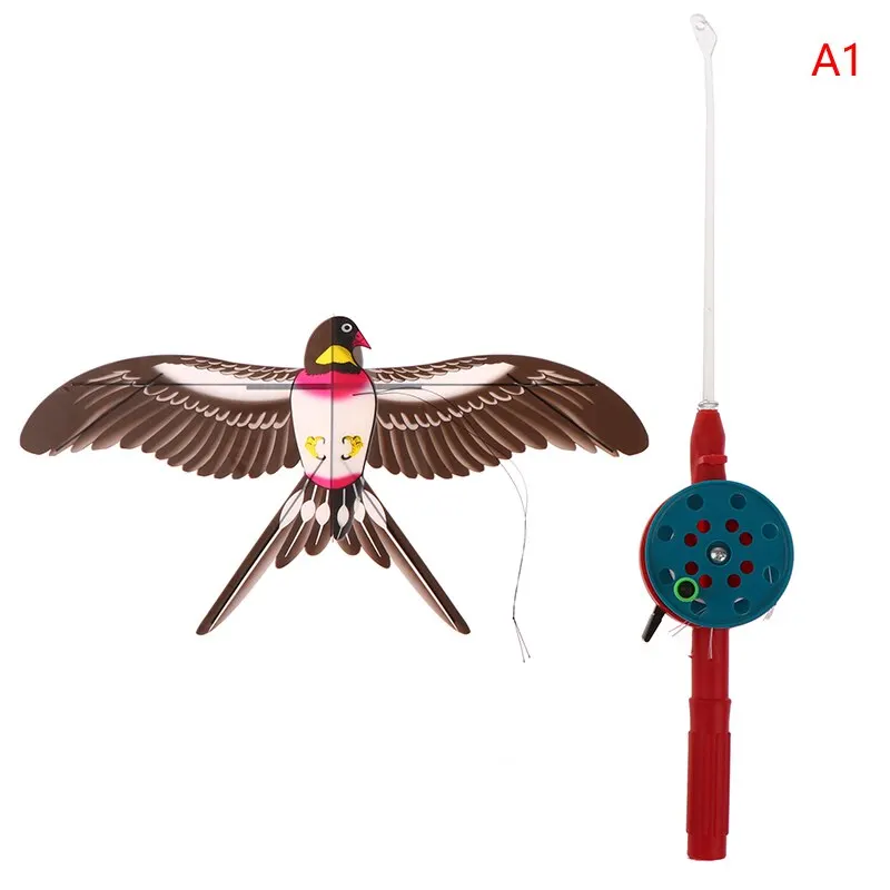 Mini Plastic Kite Fishing Rod Toys Kite Cartoon Eagle Parrot