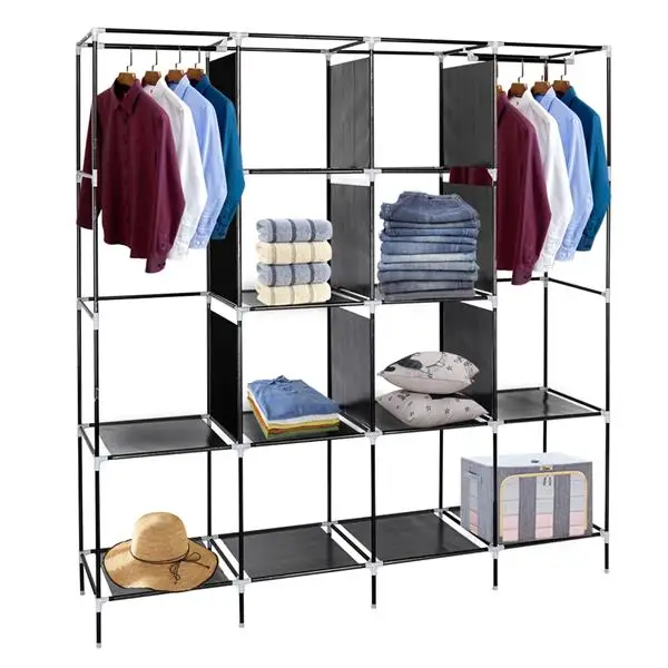 67" Clothes Closet Portable Wardrobe Clothes Storage Rack 12 Shelves 4 Side Pockets Black 5 67" Clothes Closet Portable Wardrobe Clothes Storage Rack 12 Shelves 4 Side Pockets Black 5