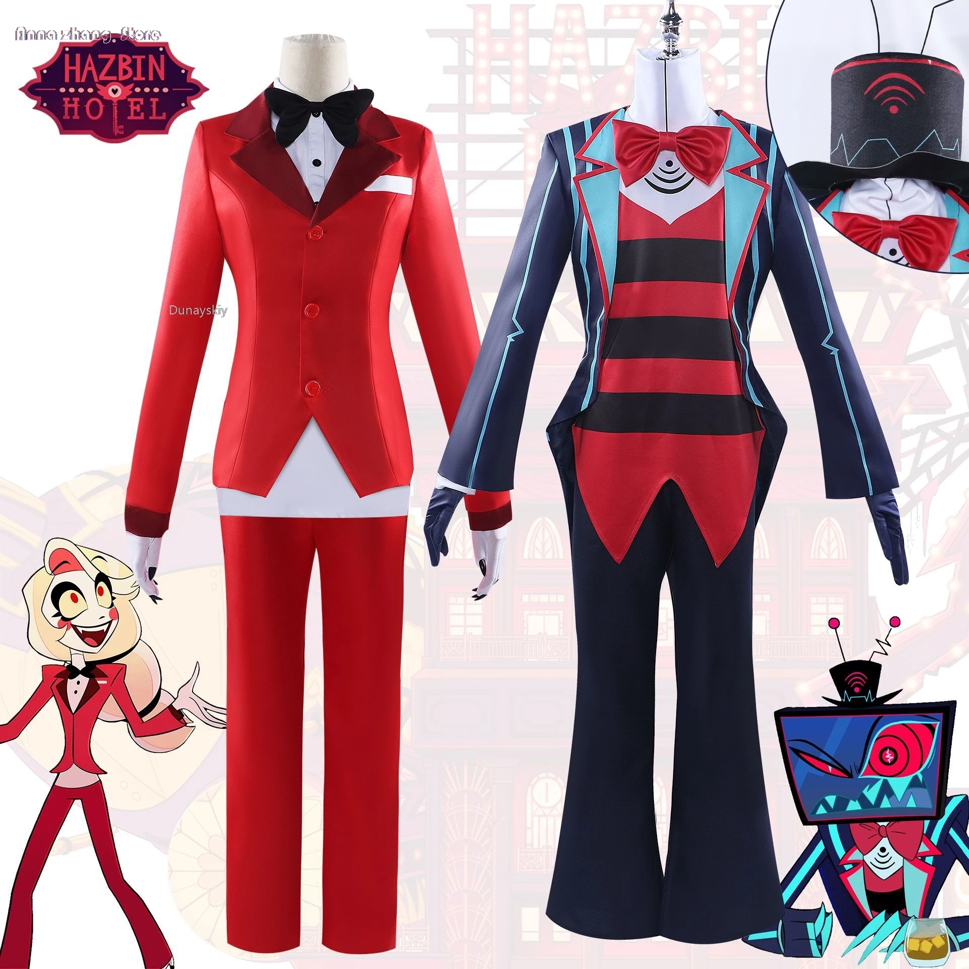 

Anime Hazbin Cosplay Hotel CHARLIE Costume Suit Uniform VOX Men's Jacket Outfit Halloween Carnival Costume Wig Women Men