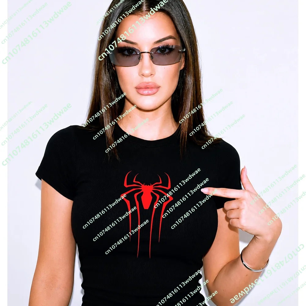 Sommer Y2K Baby Tee Roter Spinnen-Held Crop Top Y2K Grunge Superhelden Slim Fit T-Shirt Damen Vintage Mode Lässiges Mädchen Crop Top