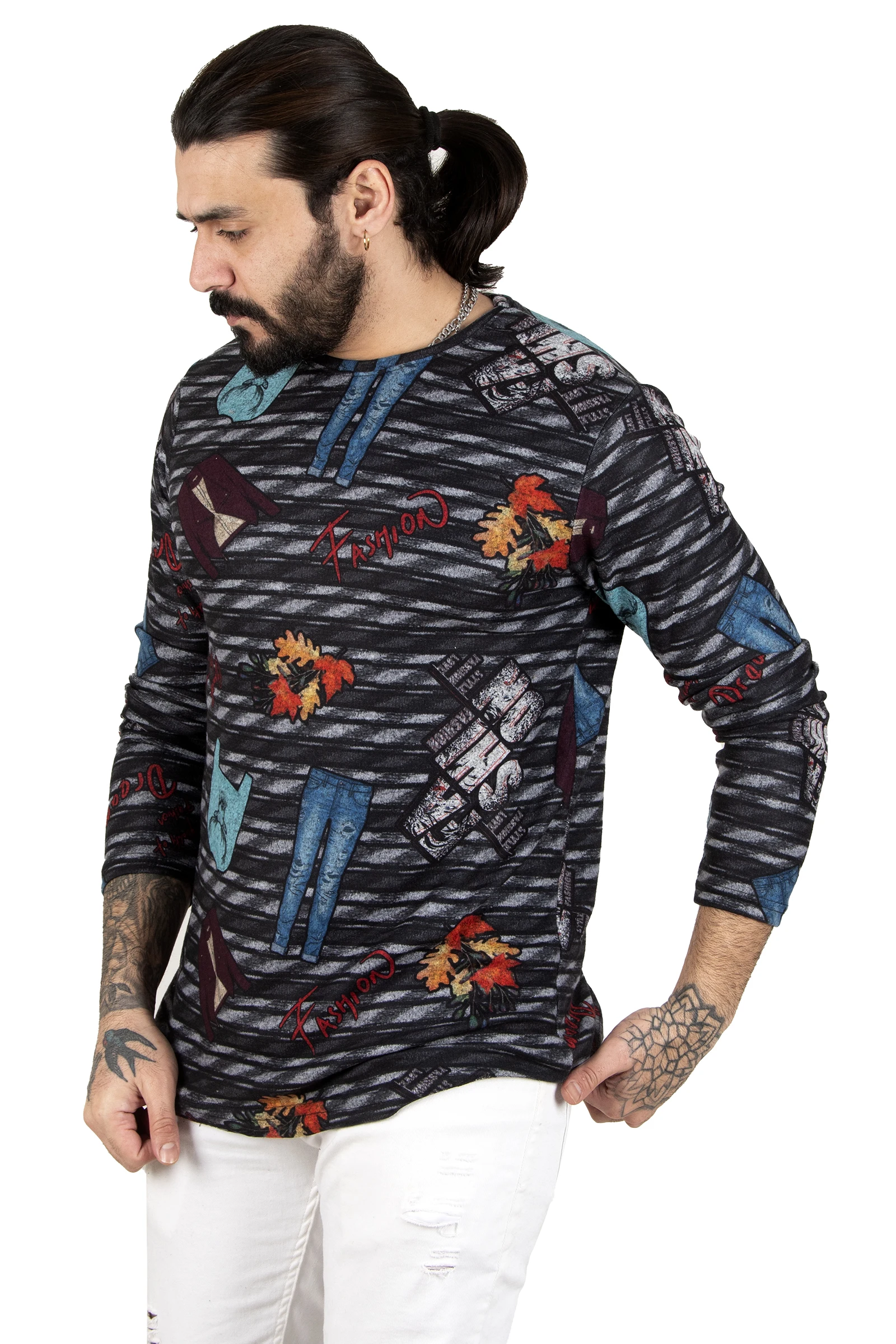 

DeepSEA Fashion Printed Slim Fit Bike Collar New Season Men 'S Sweatshirt 2303073