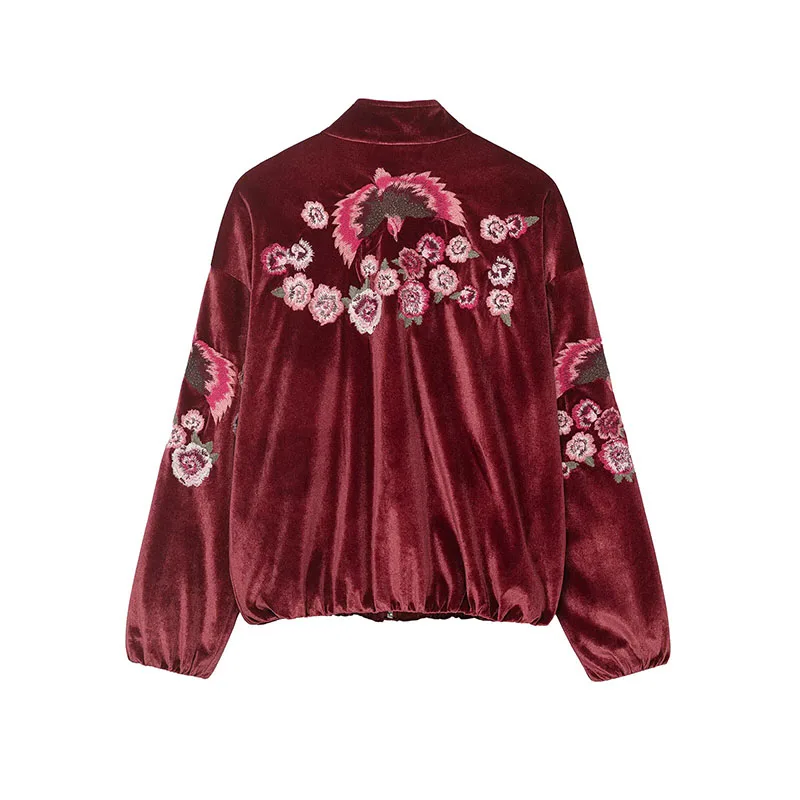 Women's Jacket Embroidery Flower Velvet Long Sleeve Zipper Women Coat Loose Fashion Winter Thick Street Party Evening Jackets ﻿