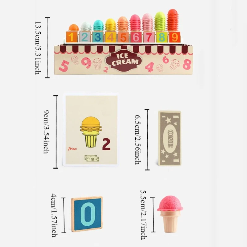Plastic Kids Ice Cream Play Set Interactive Color Shape Pretend Play Food Toy Play House Recognition Math Learning Toy