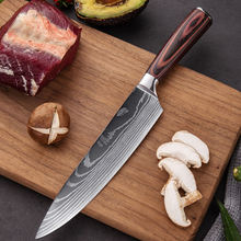 Noże kuchenne ze stali nierdzewnej 1-3 sztuk zestaw 7CR17 440C Laser Damascus japoński Cleaver krojenie Utility Chef Knife tanie i dobre opinie STAINLESS STEEL ≤ 60 ° CN (pochodzenie)