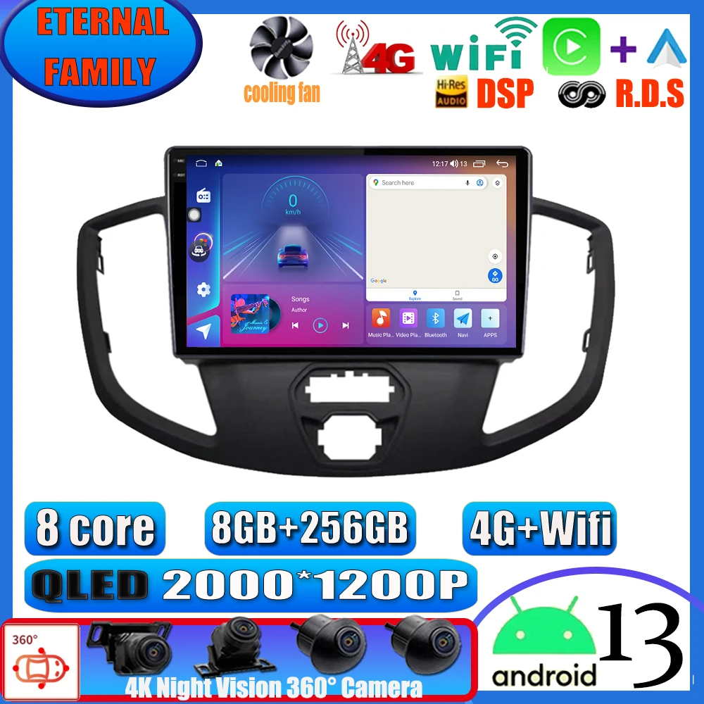 

Автомобильная Мультимедийная система, мультимедийный проигрыватель на Android 13, с 9 "экраном, GPS, DSP, RDS, Wi-Fi, для Ford Transit 2015 -2021