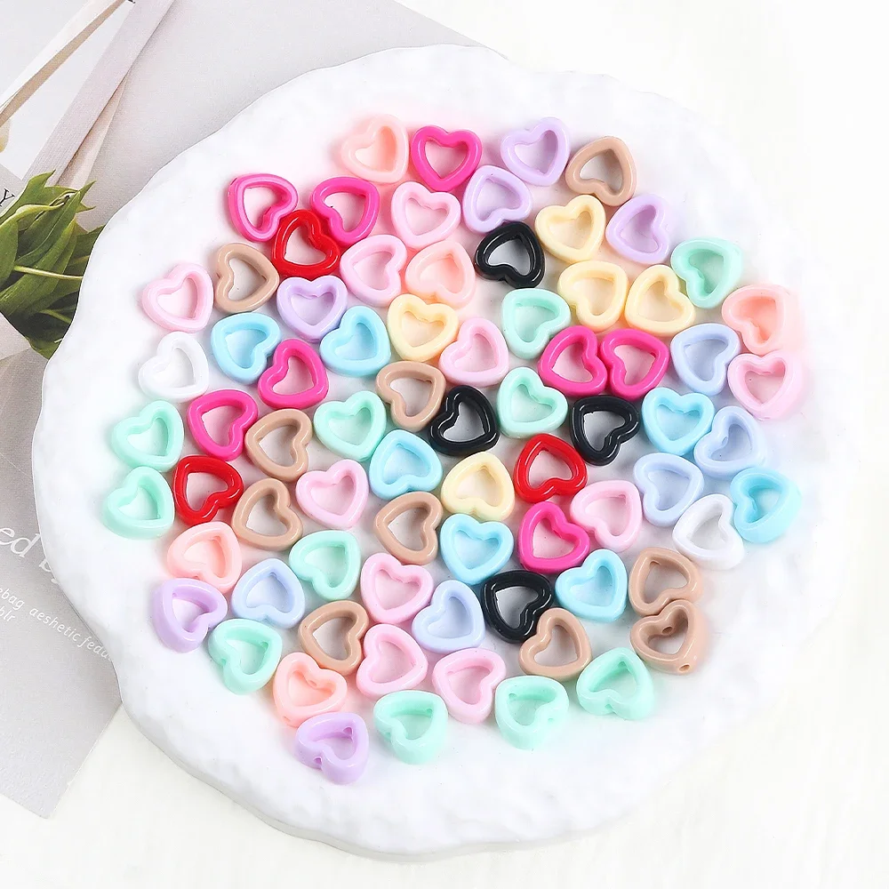 DIY 수제 전화 열쇠 고리 쥬얼리 만들기위한 50pcs 중공 아크릴 하트 비즈 캔디 컬러 느슨한 펜던트