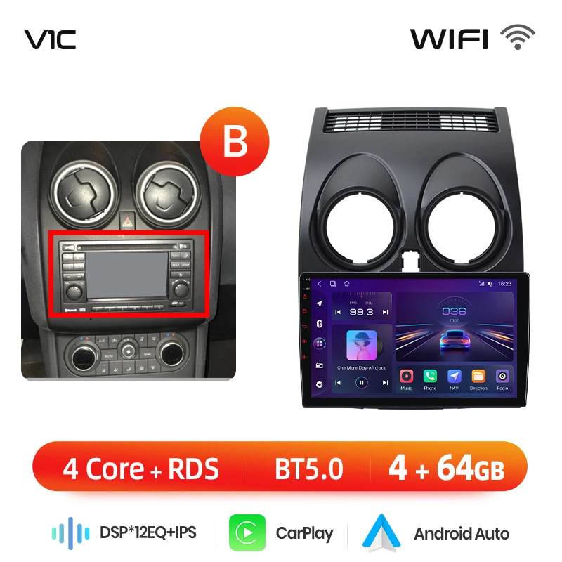 CAMECHO 4G 64G autoradio Android13 voor Nissan Qashqai J10 2006-2016 met Wireless Carplay Android Auto, 9 inch autoradio stereo met GPS Navi WIFI Bluetooth FM /RDS 32EQ SWC achteruitrijcamera MIC