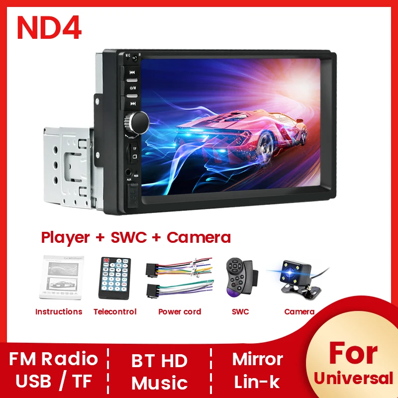 MEKEDE 7″ 1Din for Universal Car Radio MP5 Touch Screen DVD Video Multimedia Player Support Mirror Lin-k BT SWC FM Camera Stereo