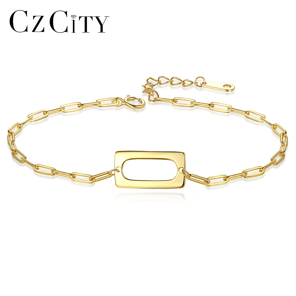 

CZCITY 100% 925 Sterling Silver Link Chains for Women Real 14K Gold Plated Girl Party Jewelry Korean Fashion Charm Accessories