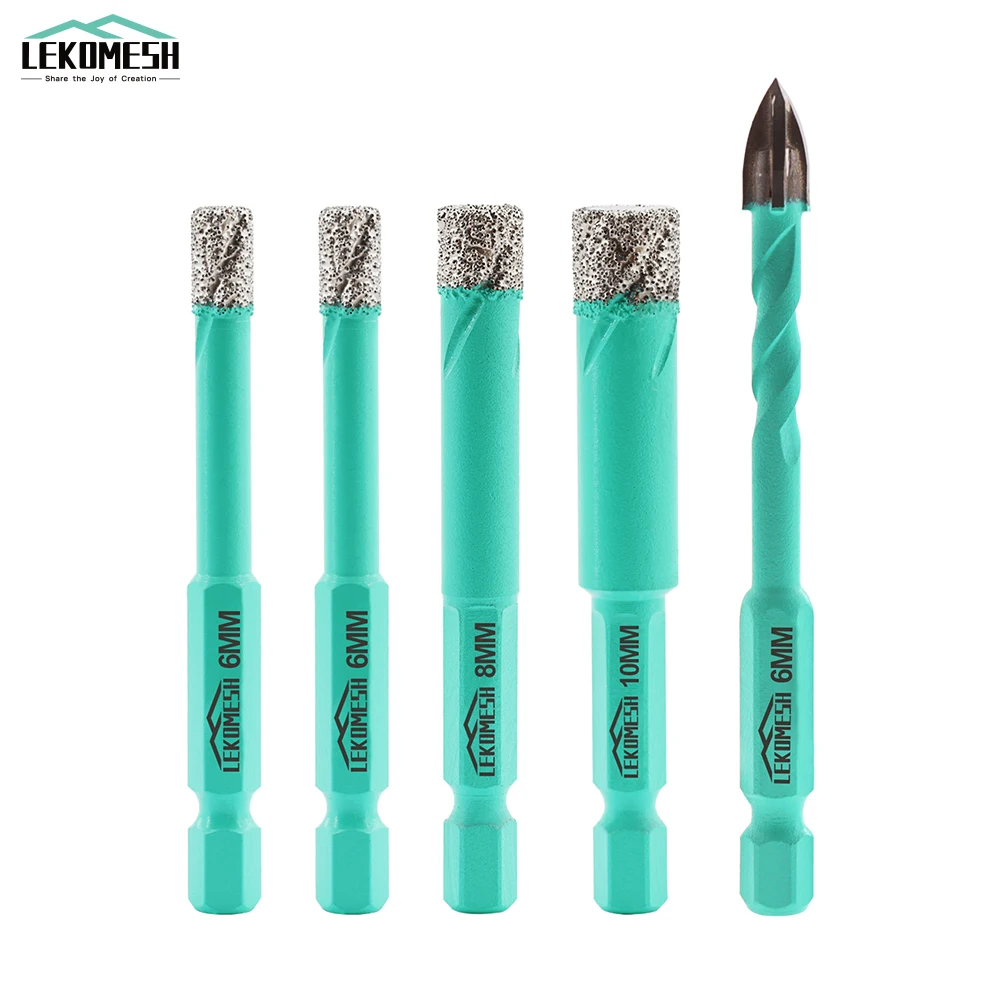 LEKOMESH Quick-Fit Shank Drill Bits Kit 6/6/8/10mm Diamond Core Bits+6mm Positioning Hole Opener Drilling Ceramic Porcelain Tile