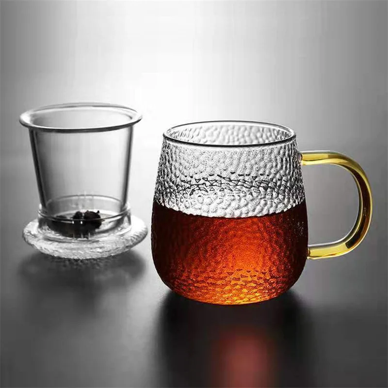 350ML 500ML Heating Resistance Hammer Teacups With Filter Tea Water Separation Water Cup With Lid And Handle Tea Ceremony Cup
