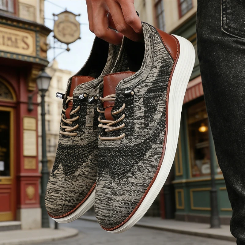New Men's Trendy Knit Sneakers Fashion Formal Business Urban Breathable Shoe Comfy Non Slip Dress Sneakers for Man Tenis De Moda