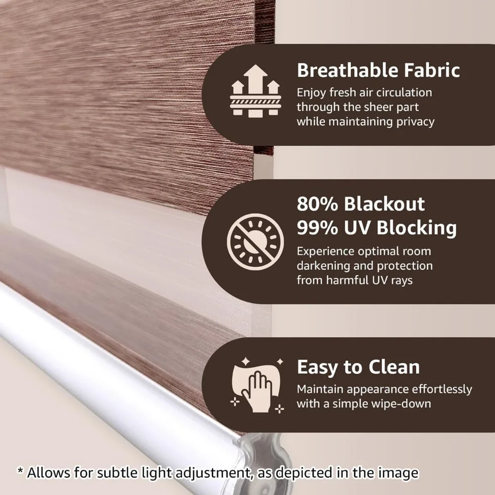Standard Cordless Blackout Zebra Roller Shades and Blinds for Windows [Bonita, White, W 60 x H 64 inch] Dual Layer Sheer Room