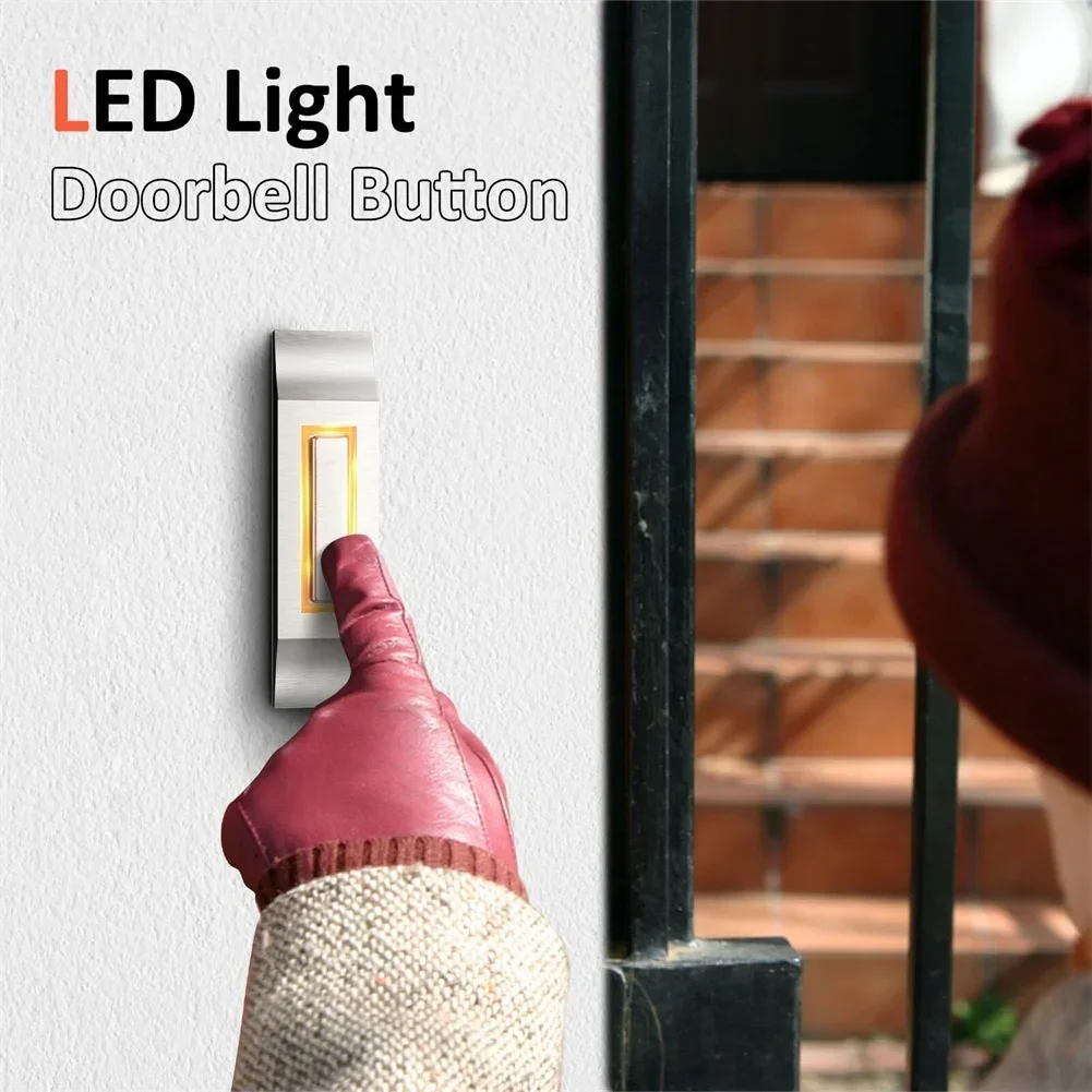 1pc Wired LED Lighted Doorbell Button Strong Heavy Duty Wall Mounted Door Bell Zinc Alloy Corrosion-Resistant Door Hardware