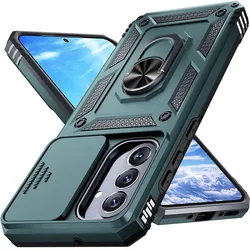 360° Rotating Ring Slide Lens Cover Phone Case with Enhanced Protection - Galaxy A56 (Retro Green)