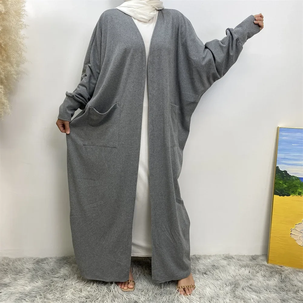 

Women Eid Muslim Abaya Ramadan Morocco Solid Pockets Abayas Arab Dubai Modest Cardigan Loose Kaftan Islam Long Robe Jalabiya
