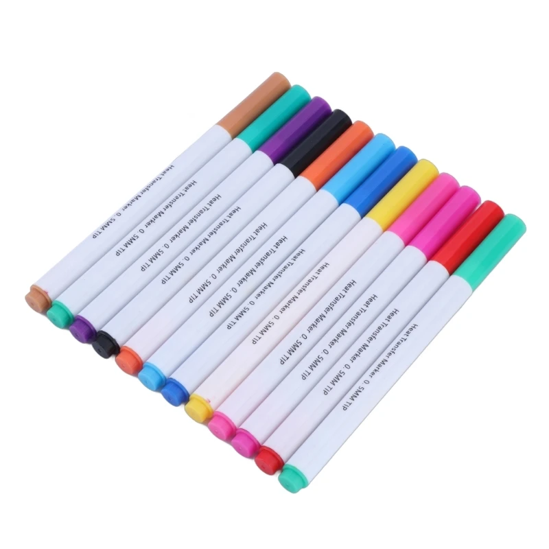 OFBK Heat Transfer Markers 12 Colors 0.5mm/1mm/2.0mm for DIY T-Shirts Crafts