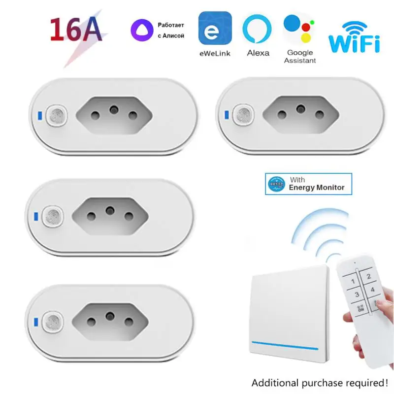 

1-10pieces WiFi Smart Plug 16A Brazil Power Socket Outlet Power Monitor Timer Smart Home Remote Control, Alexa Google Home Alice