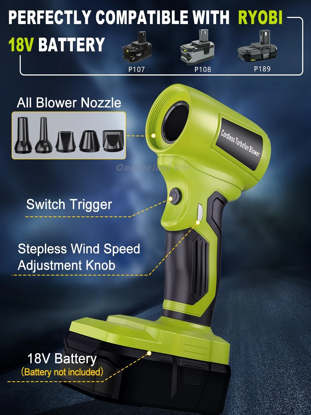 130000 RPM Brushless Motor Cordless Leaf Blower for Ryobi 18v Battery Jet Blower
