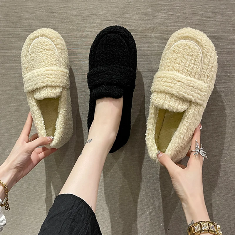 

Shoes Woman 2023 Round Toe Slip-on Shallow Mouth Casual Female Sneakers Loafers Fur Autumn New Slip On Moccasin Driving Winter