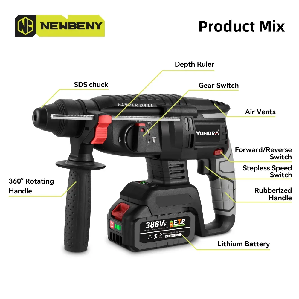 26mm Brushless Electric Hammer Cordless Rechargeable Multifunction Electric Rotary Impact Drill  Tool For Makita 18V Battery 2