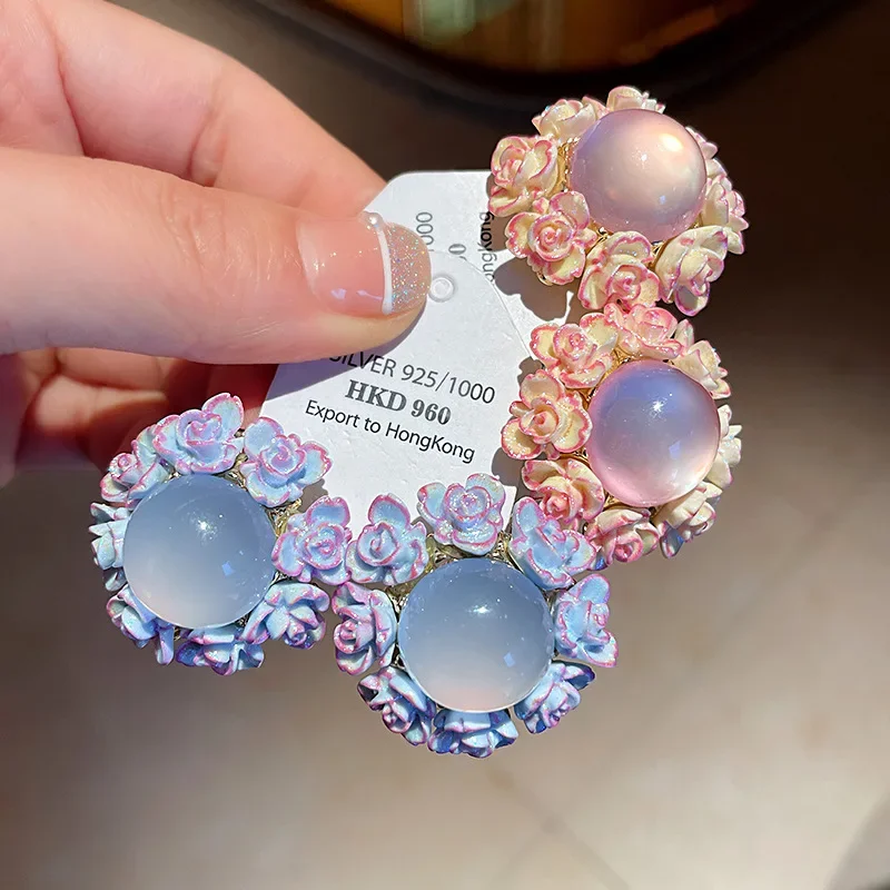 Round Flower Earrings Jewelry Charm Summer Trendy Lightweight for Women Ladies Dangle Drop Earrings for Valentine's Day Gift