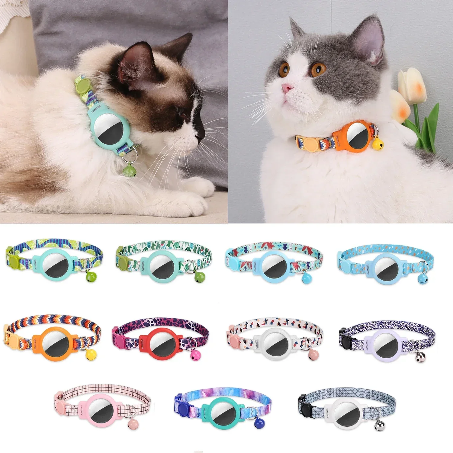 Pink Silicone Cat Collar for Airtag with Bell