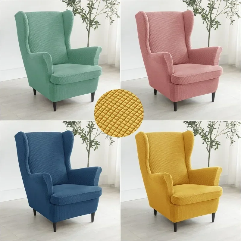 

Polar Fleece Wing Chair Cover Stretch Wingback Sofa Covers Elastic Spandex Armchair Cover with Cushion Cover Furniture Protector