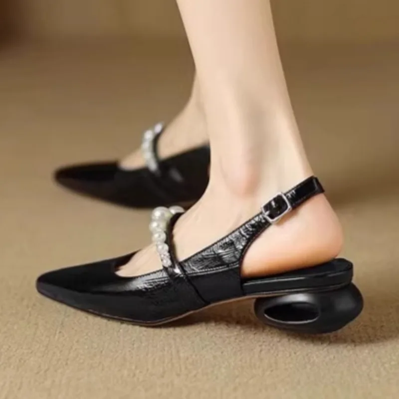 Bead High Heels Sandals Women Pointed Toe Shoes Slippers Slingback Summer Designer Dress Sexy Shoes Woman Pumps Trend Party