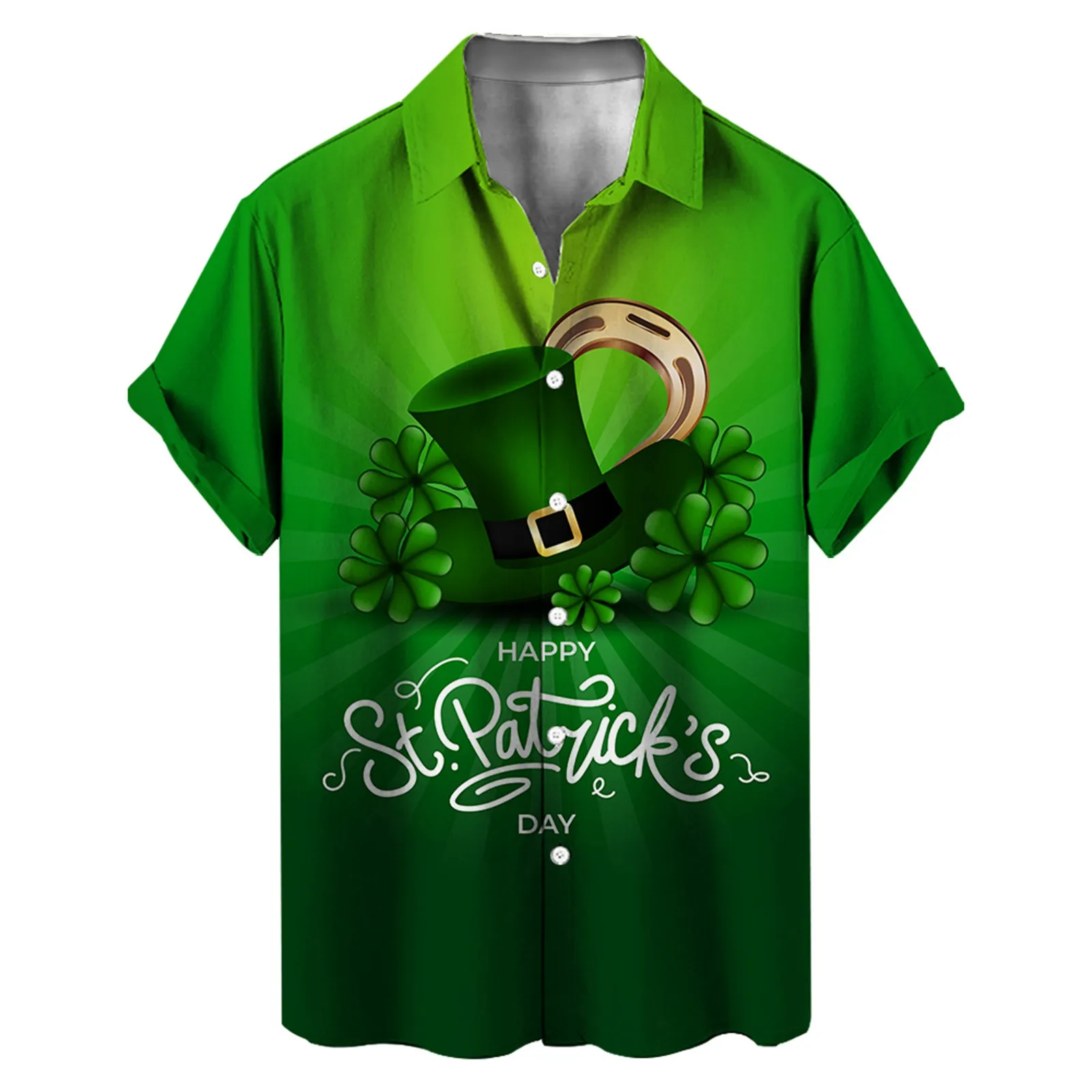 

Male St. Patricks's Day Short Sleeve Shirt Autumn Casual 3D Printing Hawaii Short Sleeve Shirts Vintage Retro Loose