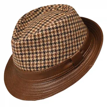 Winter Genuine Leather Wool Top Hats For Men/Women British Gentlemen Wide Brim Stetson Fedoras 55-60cm Fitt Woolen Fedoras