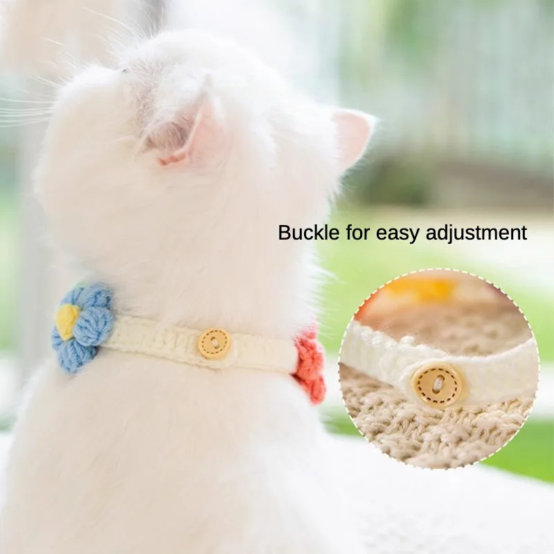Collier Tricoté Main Pour Animal De Compagnie | Adorable Collier En Laine Pour Chat Et Chien | Bavoir Doux Au Crochet Pour Chaton | Accessoire Bébé En Fourrure Avec Ruban Fraise