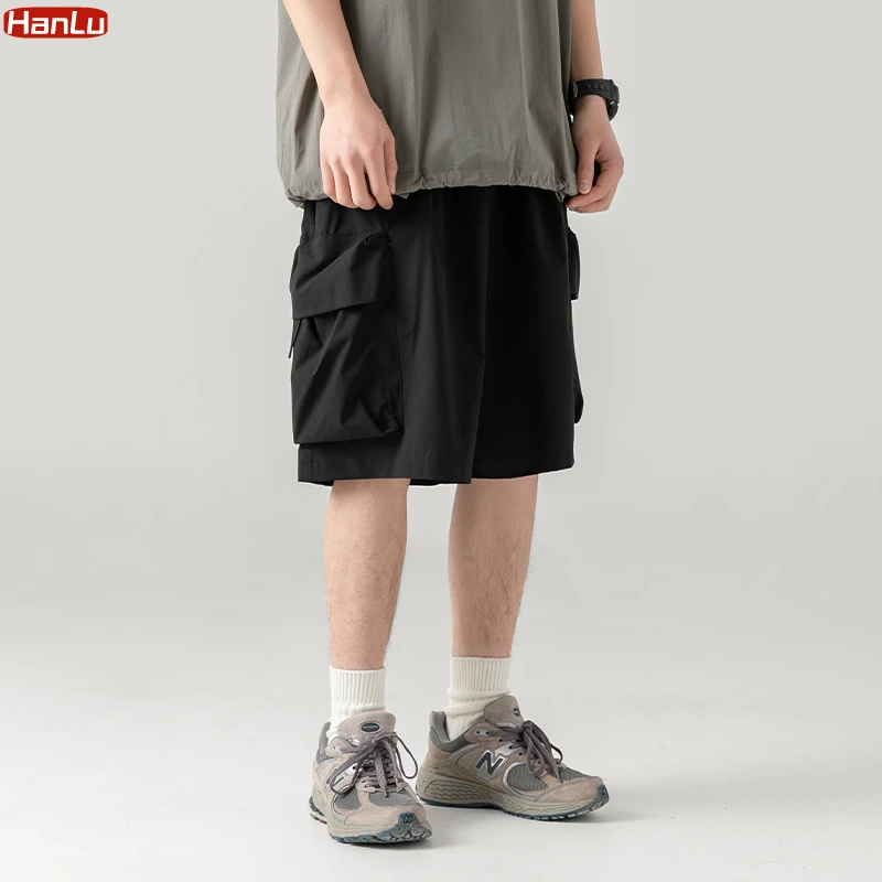 Japanese Cargo Shorts Over-the-knee Wide Leg Shorts Men's Autumn Outer Wear  Trend Cropped Pants