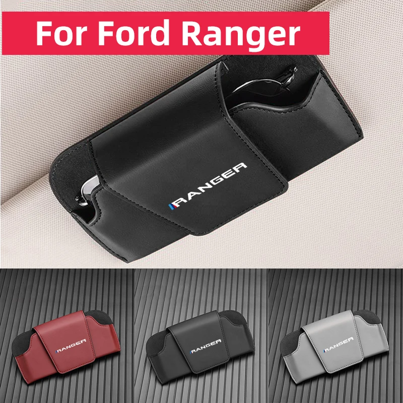 자동차 햇빛가리개 선글라스 박스, 가죽 안경 클립, 자동차 안경 홀더, 인테리어 액세서리, Ford Ranger T9 Rapotr