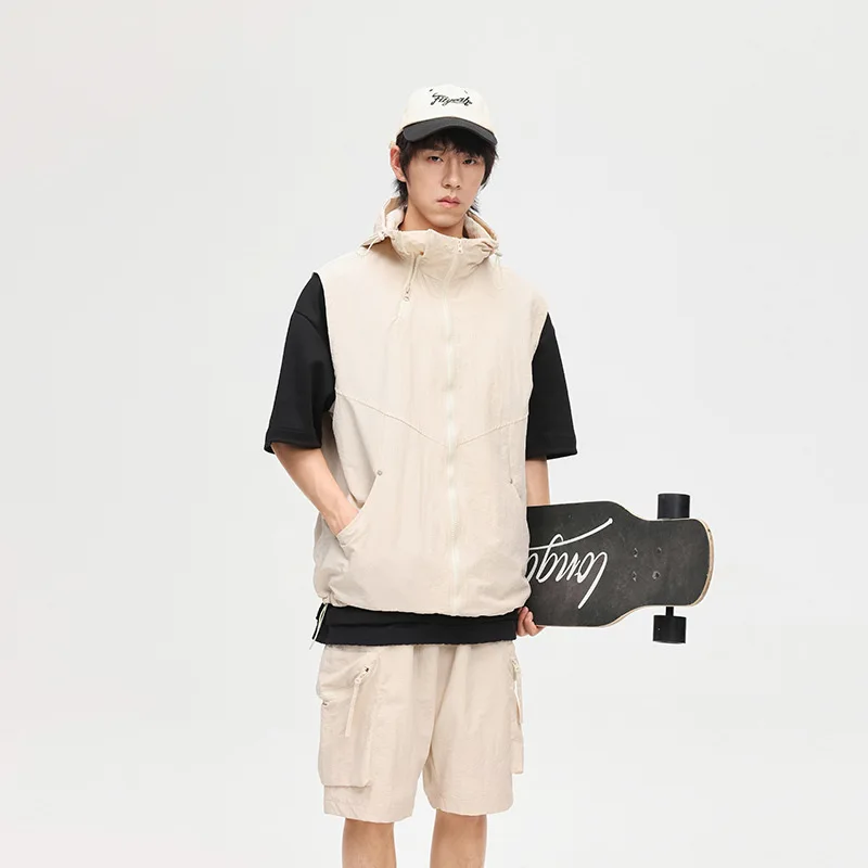 Men's Sleeveless Hooded Shorts Suit Casual Summer Cargo Set Men Quick-Drying Breathable Outdoor Streetwear