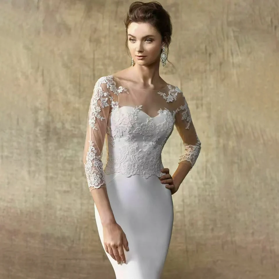 White Ivory 3/4 Sleeve Appliques Lace Women's Bridal Bolero Wedding  Wraps Jacket Custom Made Button Back