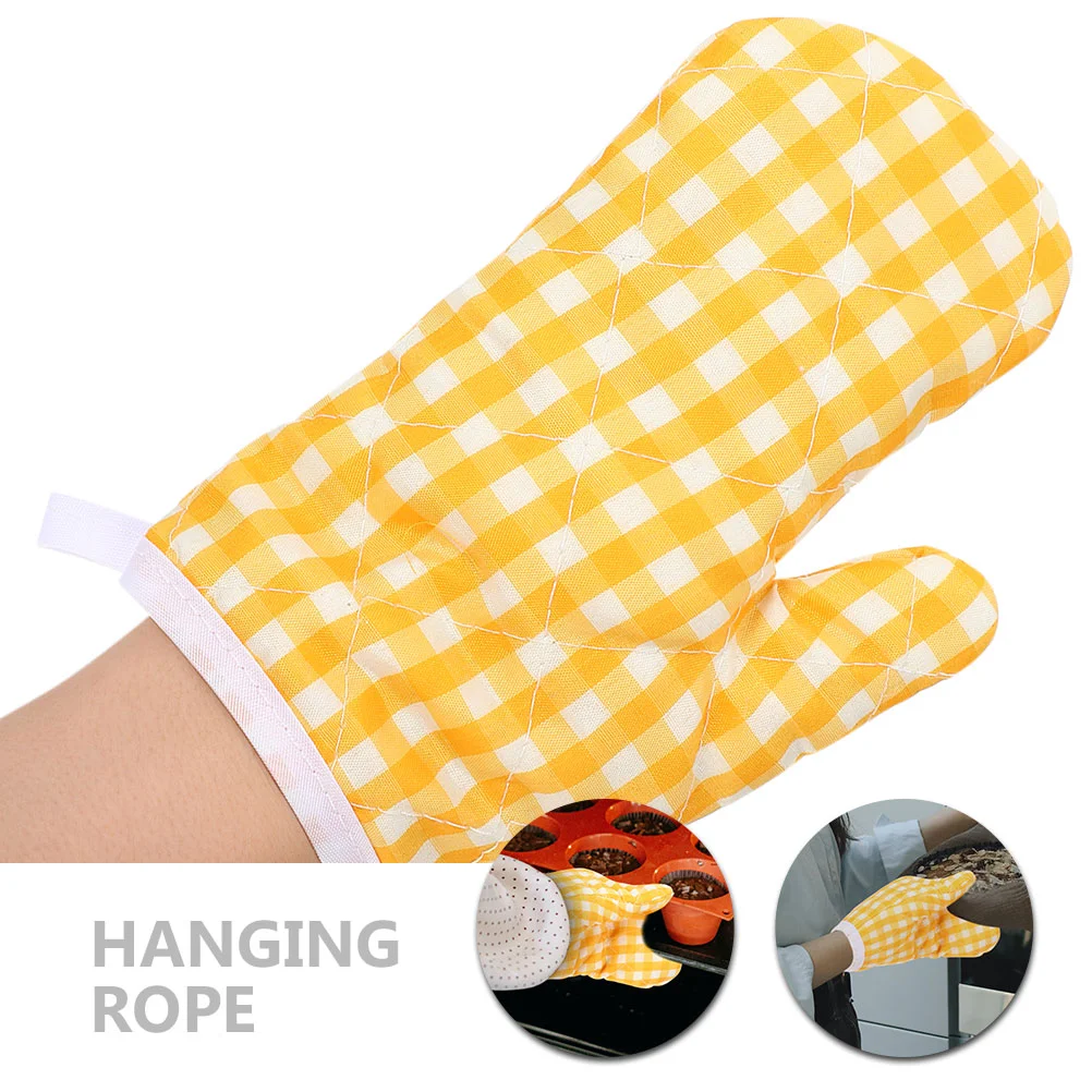 2 Pcs Heat Resistant Oven Mitts Kitchen Gloves Baking Gloves Polyester Material Hand Protection Thickened Mittens Oven