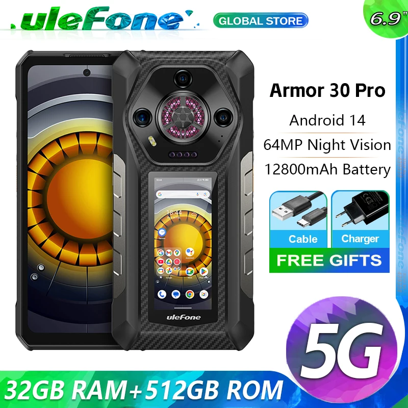 Ulefone Armor 30 Pro、32 Гб(16+16)+ 512 Гб、5G 頑丈、12800 мАч