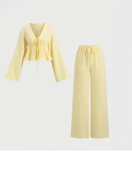 Striped Leace-up New In Matching Sets 2 Pieces Set For Woman Two Piece Outfits Simple Style All-match Casual Commuting Office 1