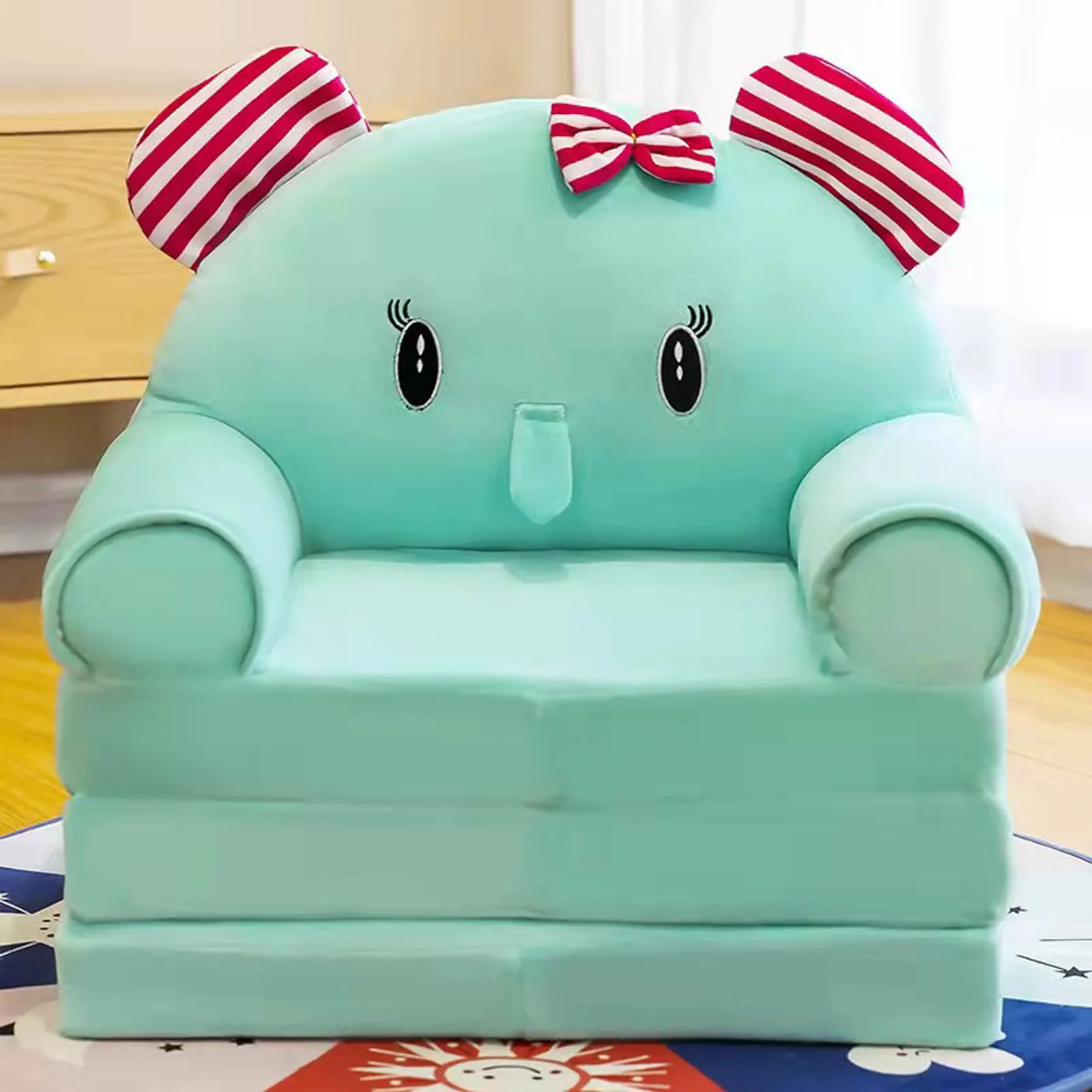 Cute Plush Foldable Kids Sofa Cover 2 In 1 Without Liner Filler 1 pc