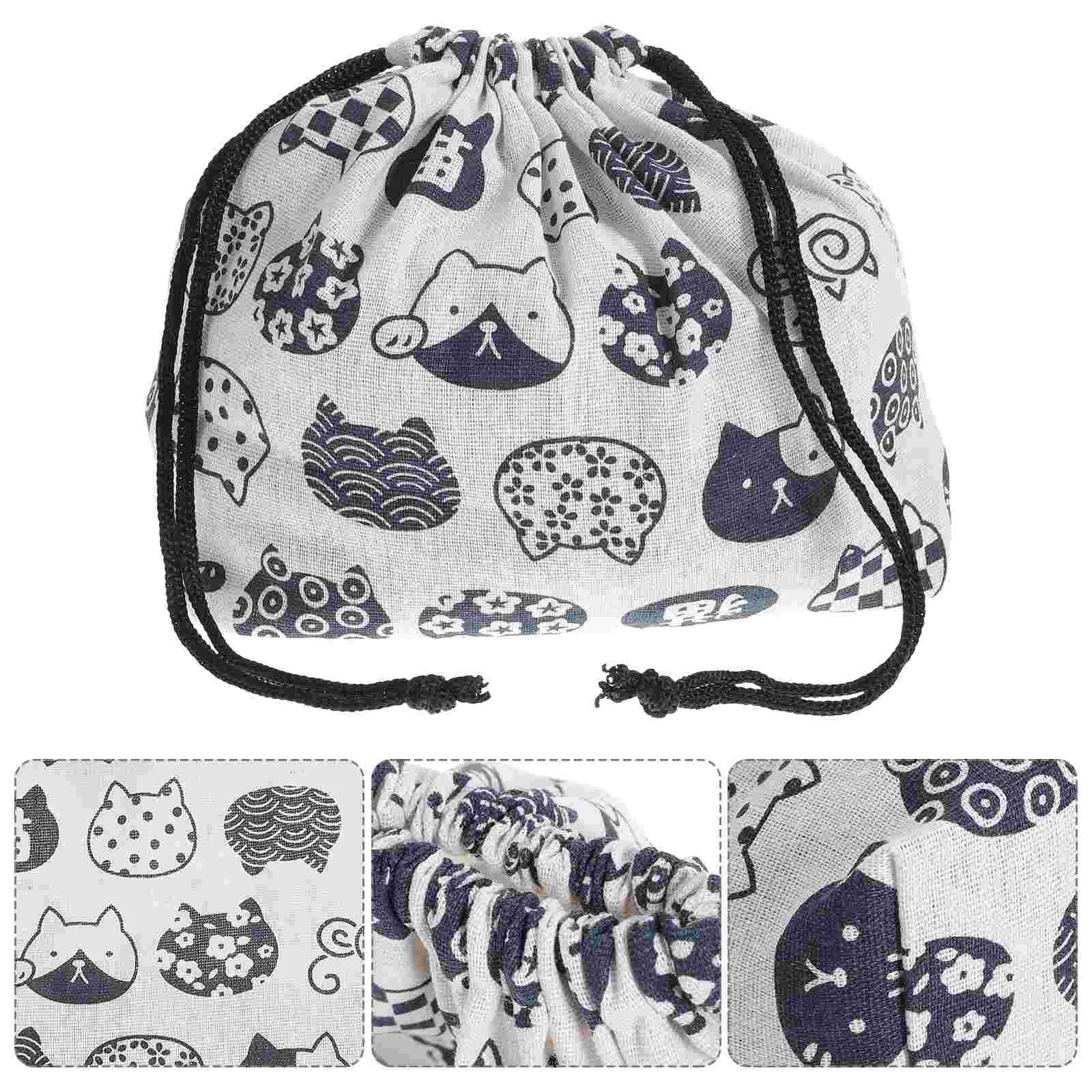 

Thickened Lunch Box Bag Japanese Style Drawstring With Cotton And Hemp Drawstring Portable Children Travel Tableware Storage Bag