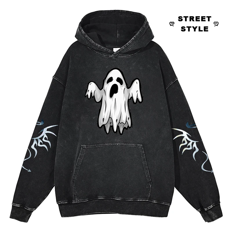 

Y2k Hoodies Men Gothic Ghost Graphic Printed Sweatshirt Oversized 100% Cotton Harajuku Streetwear Hip Hop 2023 Halloween Clothes