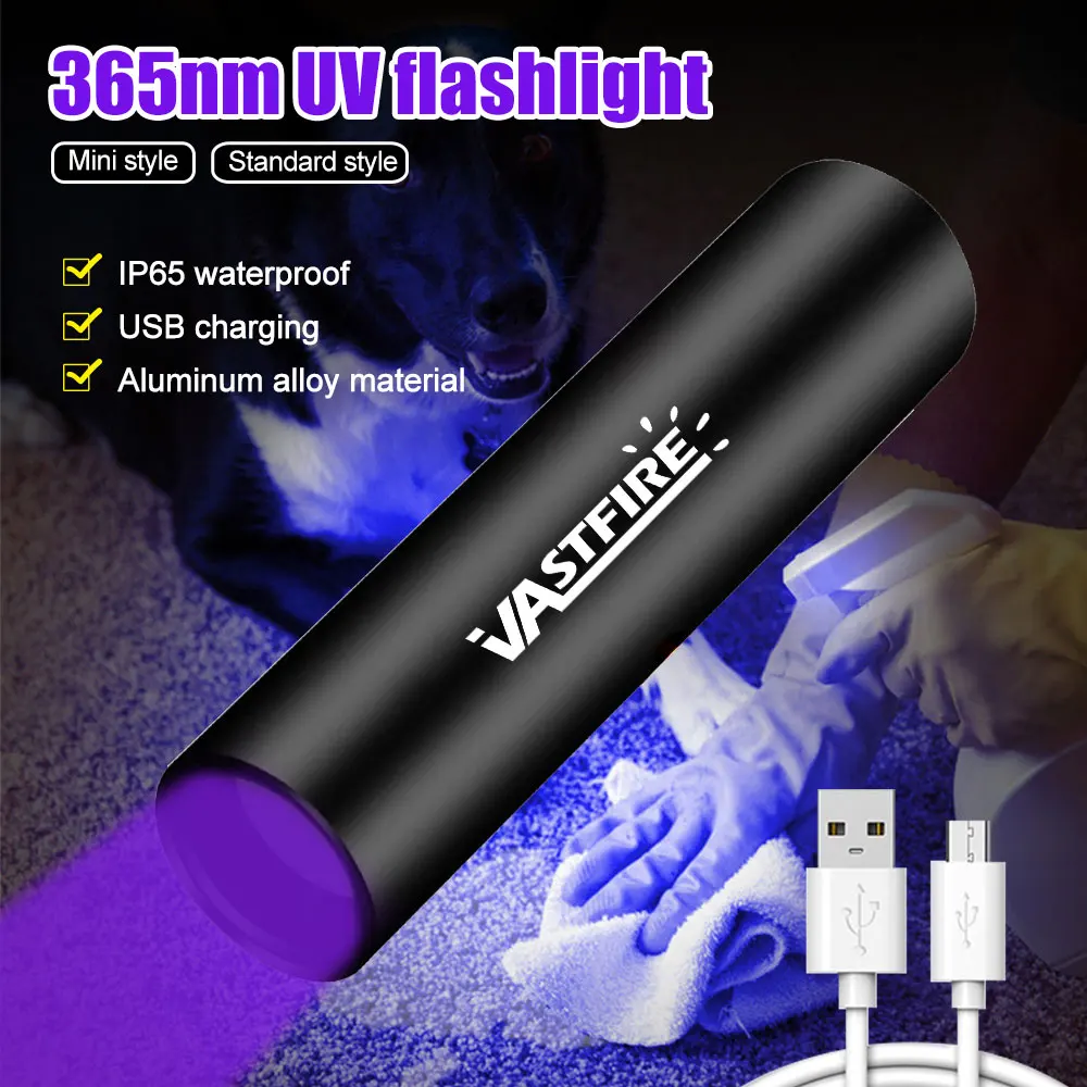 

3W Mini 365nm UV Flashlight Ultraviolet Blacklight USB Rechargeable Purple Linternas Carpet Pet Urine Detector Catch Scorpions