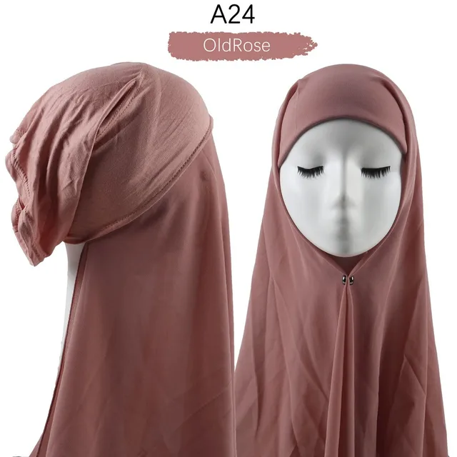 Muslim Women Heavy Chiffon Hijab Scarf With Bonnet  Instant Chiffon Hijabs Scarves With Caps Pinless Underscarf Headscarf A24
