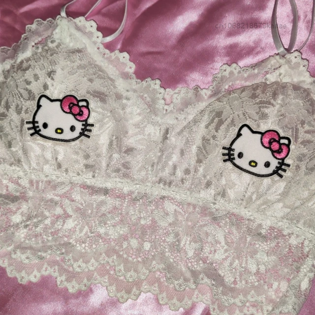 Sanrio Hello Kitty Lingerie Y2k Millennial Spice Girl Lace Backstrap Women  Kawaii Cup Sexy Bra Cartoon Crop Top Female Underwear - Bras - AliExpress